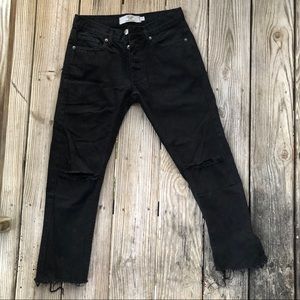 TOPMAN Super Skinny Rawhem Distress Black Denim